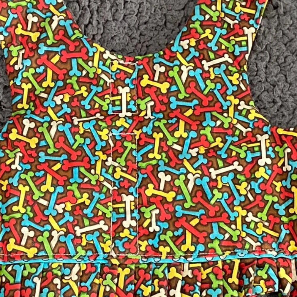 NEW- DOG PRINT ON BROWN small dog harness w-ruffle handmade